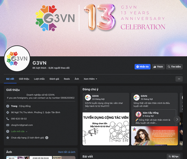 Tham gia fanpage chia sẻ hoạt động từ cộng đồng G3VN