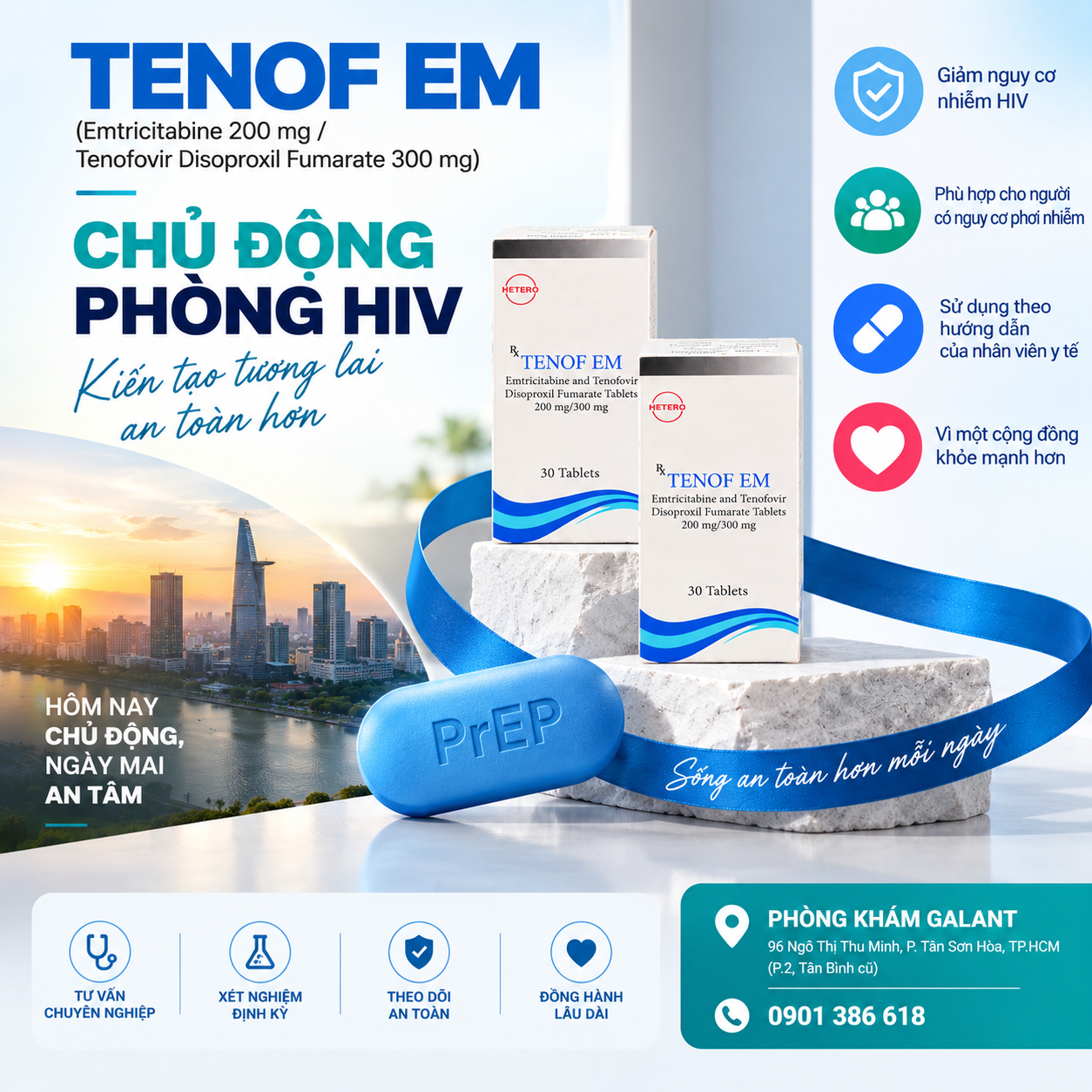 Thuốc PrEP phòng HIV Tenof EM giúp chủ động dự phòng HIV trước nguy cơ phơi nhiễm khi được sử dụng đúng hướng dẫn của nhân viên y tế.