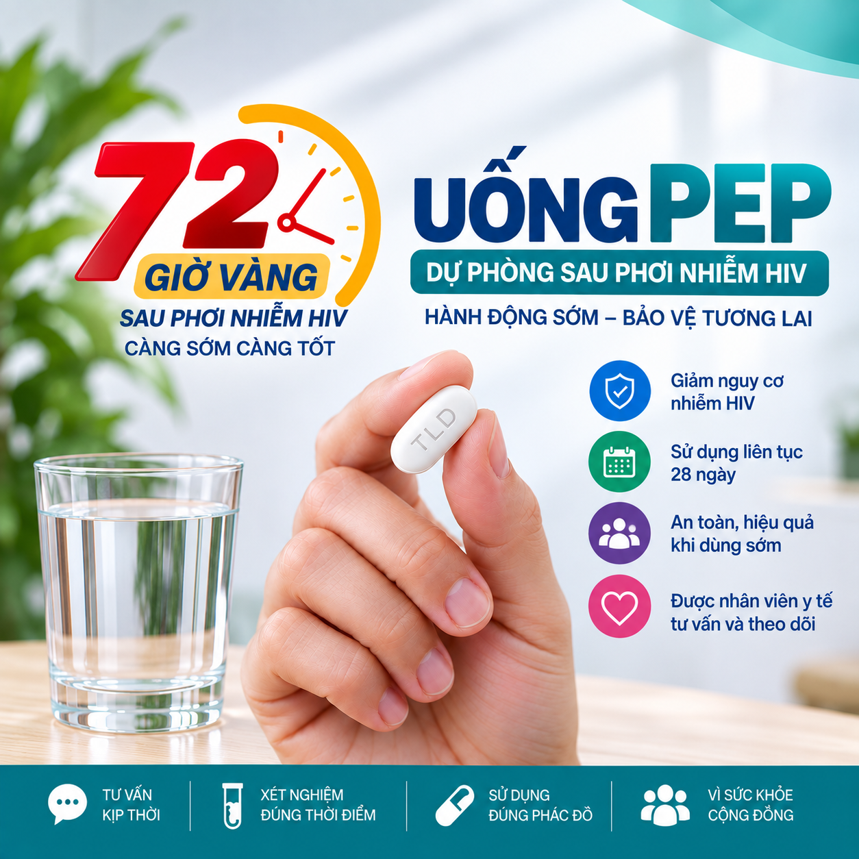 72 giờ vàng uống PEP dự phòng sau phơi nhiễm HIV. Tìm hiểu thời điểm dùng PEP, cách sử dụng và những lưu ý quan trọng để bảo vệ sức khỏe. 